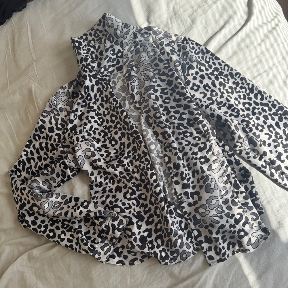 George Black and White Leopard Print Button Down Shirt